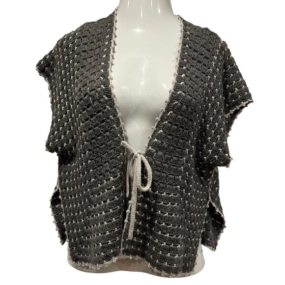 Anthropologie Moth Crochet Boxy V-neck Vest, Gray, S - Picture 12 of 12